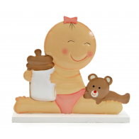 Figura de pastel metálica Niña con biberón y pañal rosa