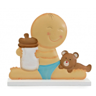 Figura de pastel metálica Niño con biberón y pañal azul