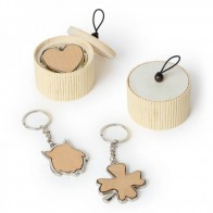Joyero de bambú con llavero de madera para detalle bautizo 