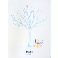 Lamina árbol de huellas con cochecito azul personalizado 