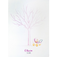 Lamina árbol de huellas con cochecito rosa personalizado 