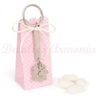 Llavero abalorios infantiles y caja rosa para detalle bautizo Niña