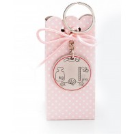 Llavero con datos de niña en caja con peladillas para Detalle de Bautizo