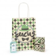 Llavero Gentleman estuchado con licor en bolsa Kraft para Detalle Bautizo