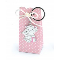 Llavero Niña con coletas en caja con peladillas para Detalle de Bautizo 