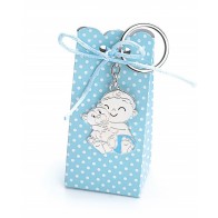 Llavero Niño osito en caja con peladillas para Detalle de Bautizo 