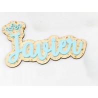 Nombre de madera en azul personalizado para bautizo