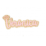 Nombre de madera en rosa personalizado para bautizo