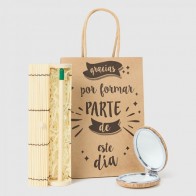 Detalle bautizo espejo de corcho y lápiz BIO con bolsa