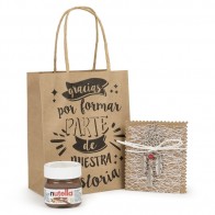 Detalle Bautizo Mini nutella y medallón atrapasueños en bolsa