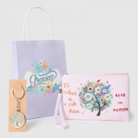 Regalo pack portatodo árbol de la vida con llavero con bolsa