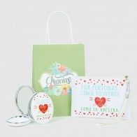 Portatodo pastel con espejo pastel detalle bautizo con bolsa