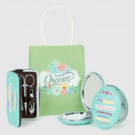 Regalo bautizo Set manicura y espejo pastel con bolsa
