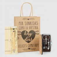 Set de manicura natural con bolígrafo caja bambú con bolsa