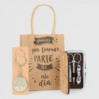 Detalle bautizo set manicura corcho con llavero árbol de la vida con bolsa