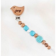 Pinza para chupete azul con pajarito personalizado