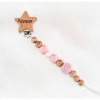Pinza para chupete rosa con estrella personalizada