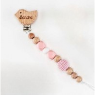 Pinza para chupete rosa con pajarito personalizado