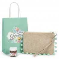 Detalle Bautizo mini Nutella y portatodo rafia con bolsa 