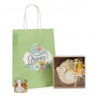 Detalle Bautizo Portavelas rústico y bote de mermelada en bolsa Kratf