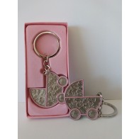 Recuerdo Bautizo llavero carrito rosa 