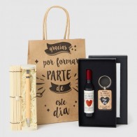 Pack set de abridor y llavero frases con bolígrafo bambú con bolsa