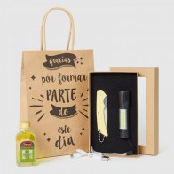 Detalle Bautizo Set navaja clara con linterna y licor con bolsa