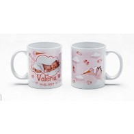 Taza cigüeña con personalización rosa para detalle bautizo