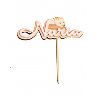 Topper madera con personalización rosa para tarta de bautizo