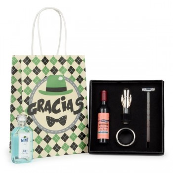 Detalle Bautizo bolsa regalo con estuche accesorios vino y licor 