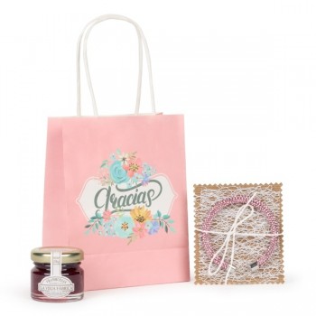 Brazalete y mermelada artesanal en bolsa regalo para Detalle Bautizo