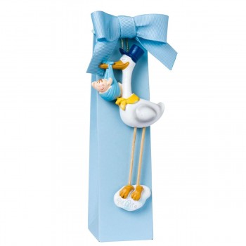 Cigüeña gorro azul en caja regalo para Detalle Bautizo