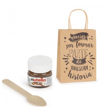 Detalle Bautizo Mini Nutella con cuchara de madera