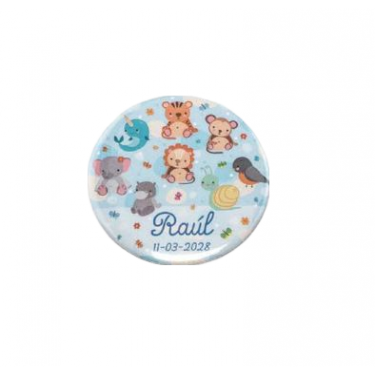 Abrebotellas personalizado en chapa Animalitos azul para detalle bautizo