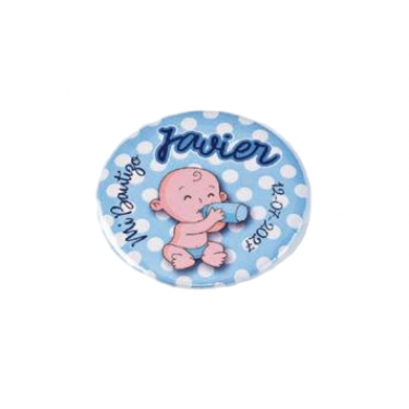 Abrebotellas personalizado para detalle bautizo Lunares azul