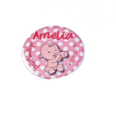 Abrebotellas personalizado para detalle bautizo Lunares rosa