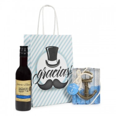  Abridor marinero con imán con botella de vino en bolsa de regalo