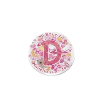 Detalle bautizo Abridor Personalizado en chapa con Inicial Rosa