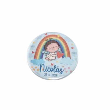 Detalle Bautizo Chapa abrebotellas personalizada Arcoiris azul