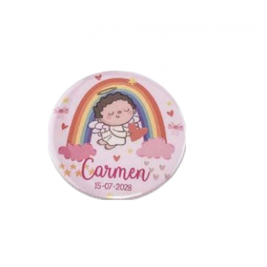 Detalle Bautizo Chapa abrebotellas personalizada Modelo arcoiris rosa