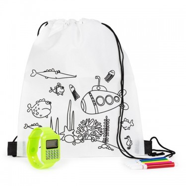 Mochila colorear con reloj calculadora para detalle niños