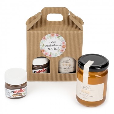 Detalle Bautizo Pack miel y miniatura de Nutella estuchados
