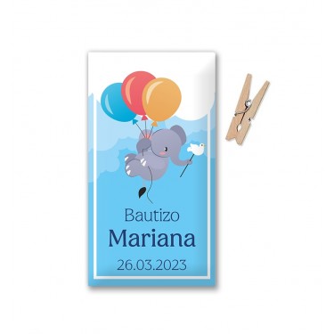 Etiqueta Bautizo Elefante con globos (Lote 30 uds.) 