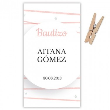 Etiqueta Bautizo Líneas rosas (Lote 30 uds.)