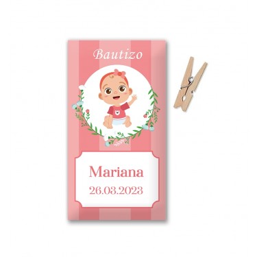 Etiqueta Bautizo Niño personalizada en rosas (Lote 30 uds.)