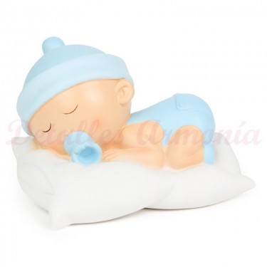 Figura pastel bautizo bebé dormilón en azul