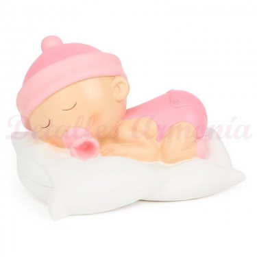 Figura pastel bautizo bebé dormilón en celeste