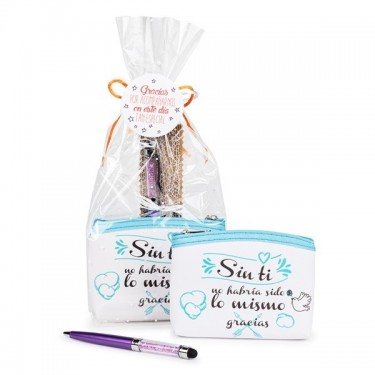 Detalle bautizo monedero gracias con boli cristalitos con envoltorio