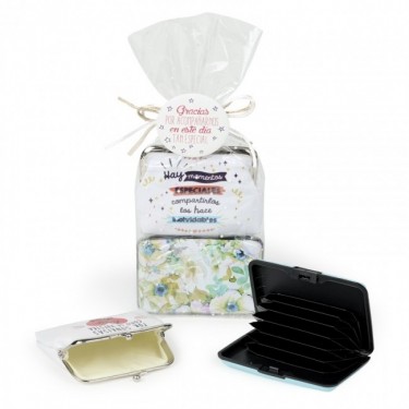 Regalo tarjetero floral con monedero agradecimiento con envoltorio