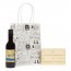 Botella de vino y posavasos en bolsa Kraft 
